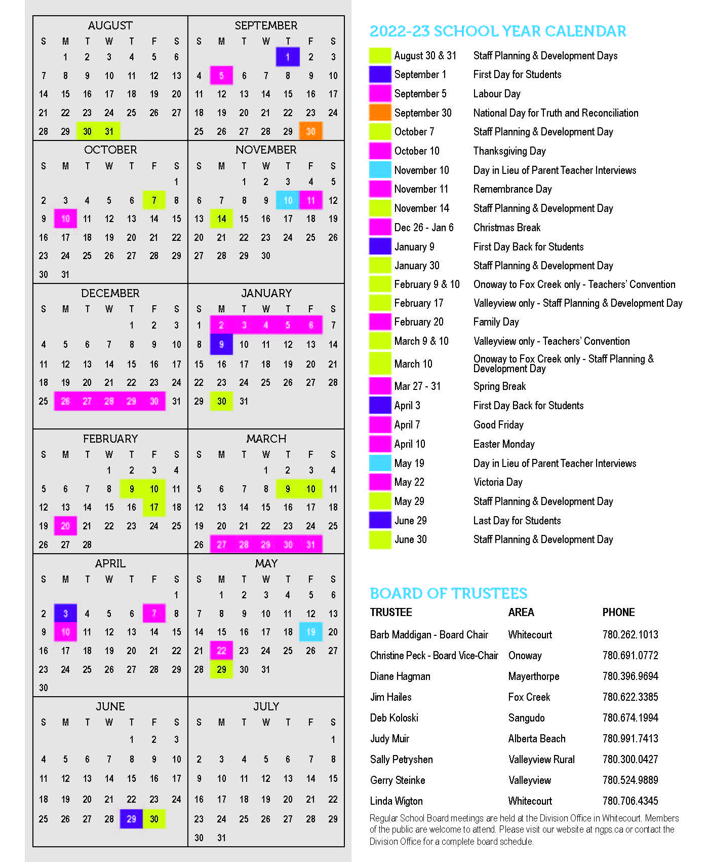 202223 Official School Year Calendar Northern Gateway Public Schools