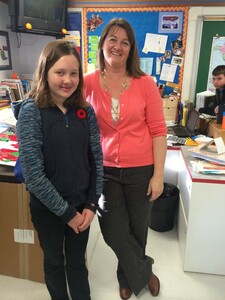 Drew chats with Percy Baxter teacher Anne Martens.