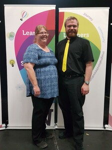 Matthew Edey from Fox Creek poses with teacher mentor Leanne Pretula.