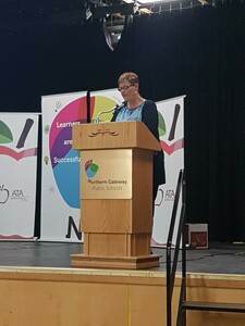 NGPS Board Chair Judy Muir thanks inductees for choosing the profession of teaching.